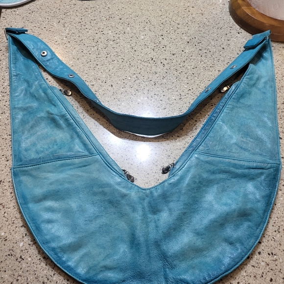 Used Condition Leather Turquoise Sash Bag - Picture 4 of 5